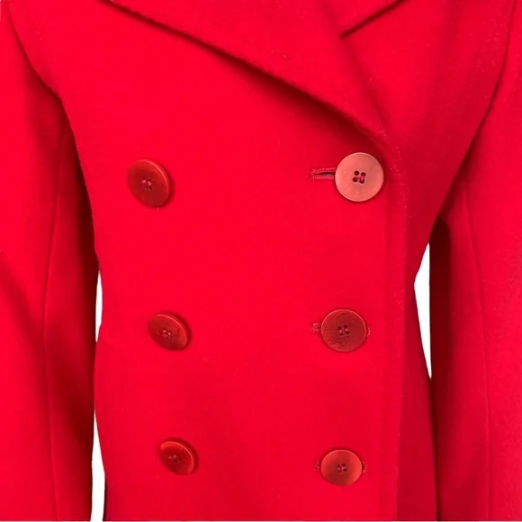 Fleurette Loro Piana Red Wool Double Breasted Pea Coat Womens Size 6 - Picture 9 of 14